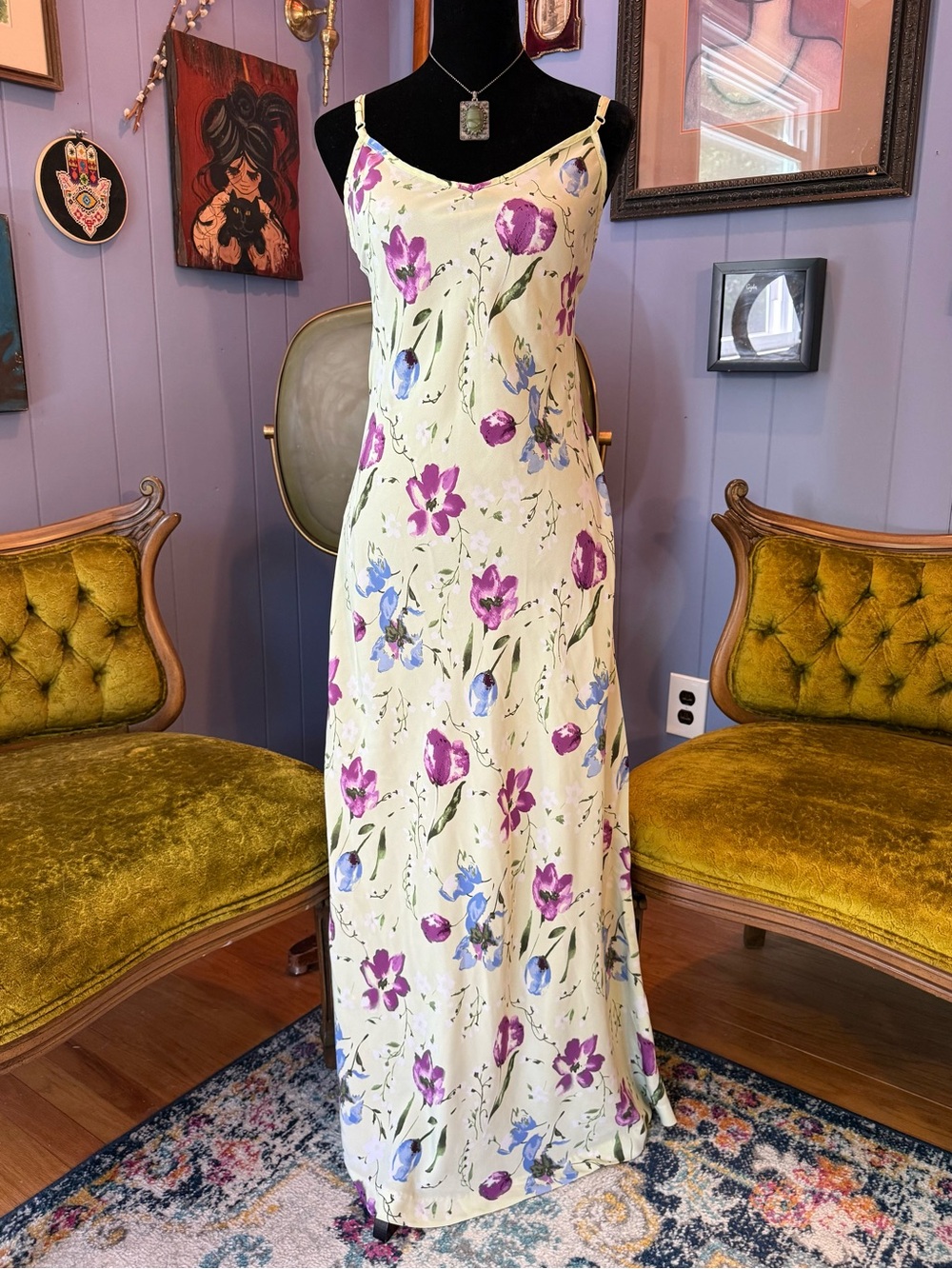 VTG 90s Express Compagnie International Floral  Cottagecore Coquette Slip Dress